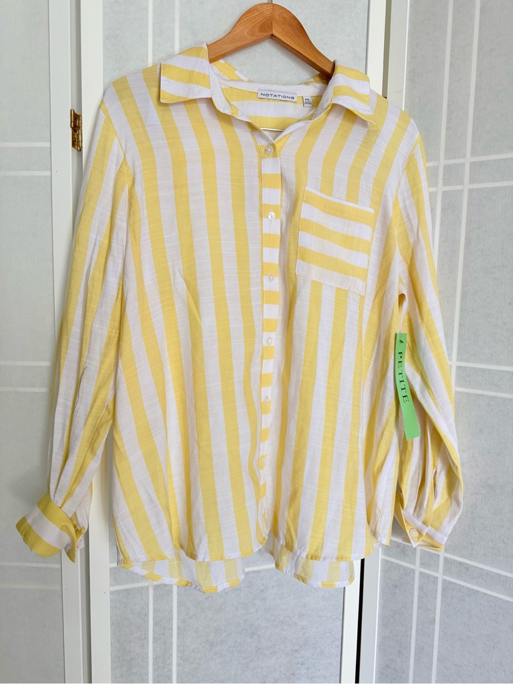Notations Yellow and White Striped Button-Down Shirt